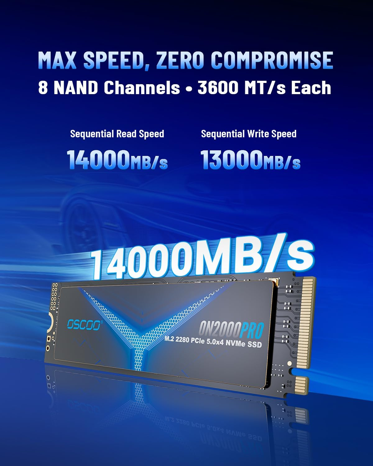 OSCOO 2TB SSD Pcie 5.0X4 M.2 2280 Seq. up to 14000/13000 Mb/S Read/Write Gen5 Nvme 3D TLC NAND High Performance Internal Solid State Drive for AI Applications, Gaming, PC, Laptop On2000Pro image number 1