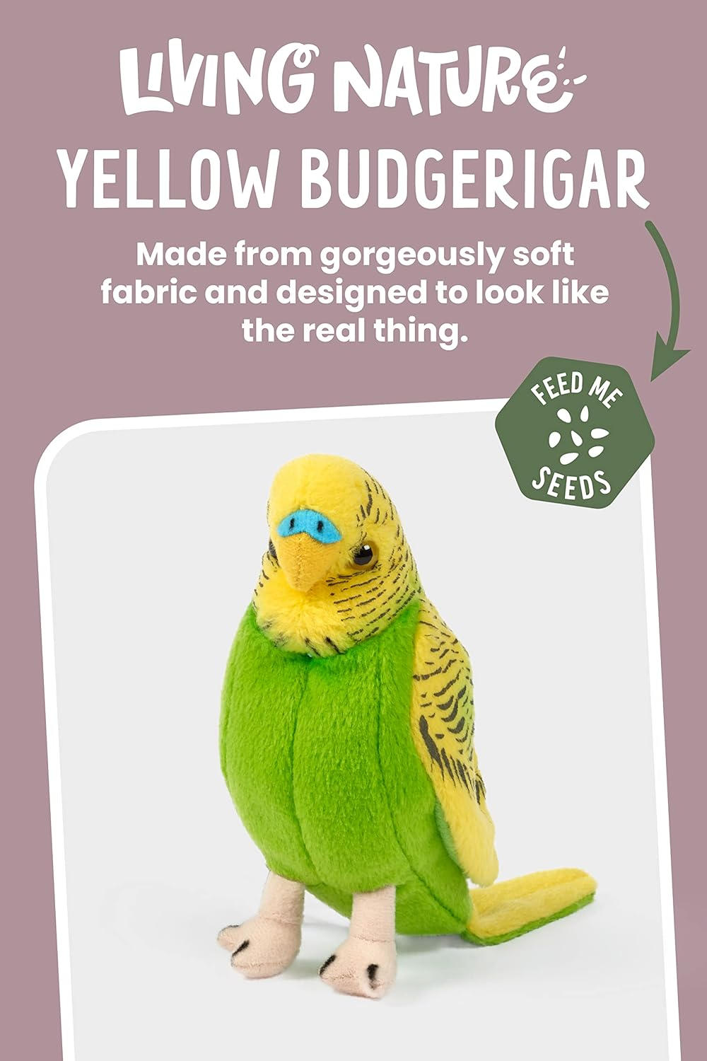 Living Nature Yellow Budgerigar with Sound, Realistic Plush Bird Toy, Soft Stuffed Animal for Kids and Collectors, Eco-Friendly Soft Toy with Chirping Sound and Educational Fact Tag image number 4