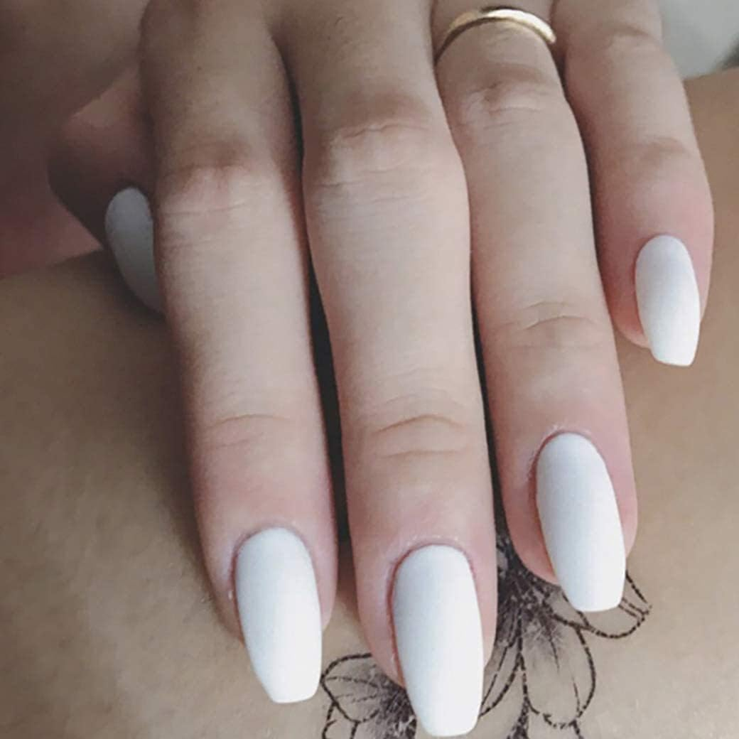 24 Pcs Matte Fake Nail Tips Medium Pure Color Ballerina Full Cover for Women and Girls image number 2