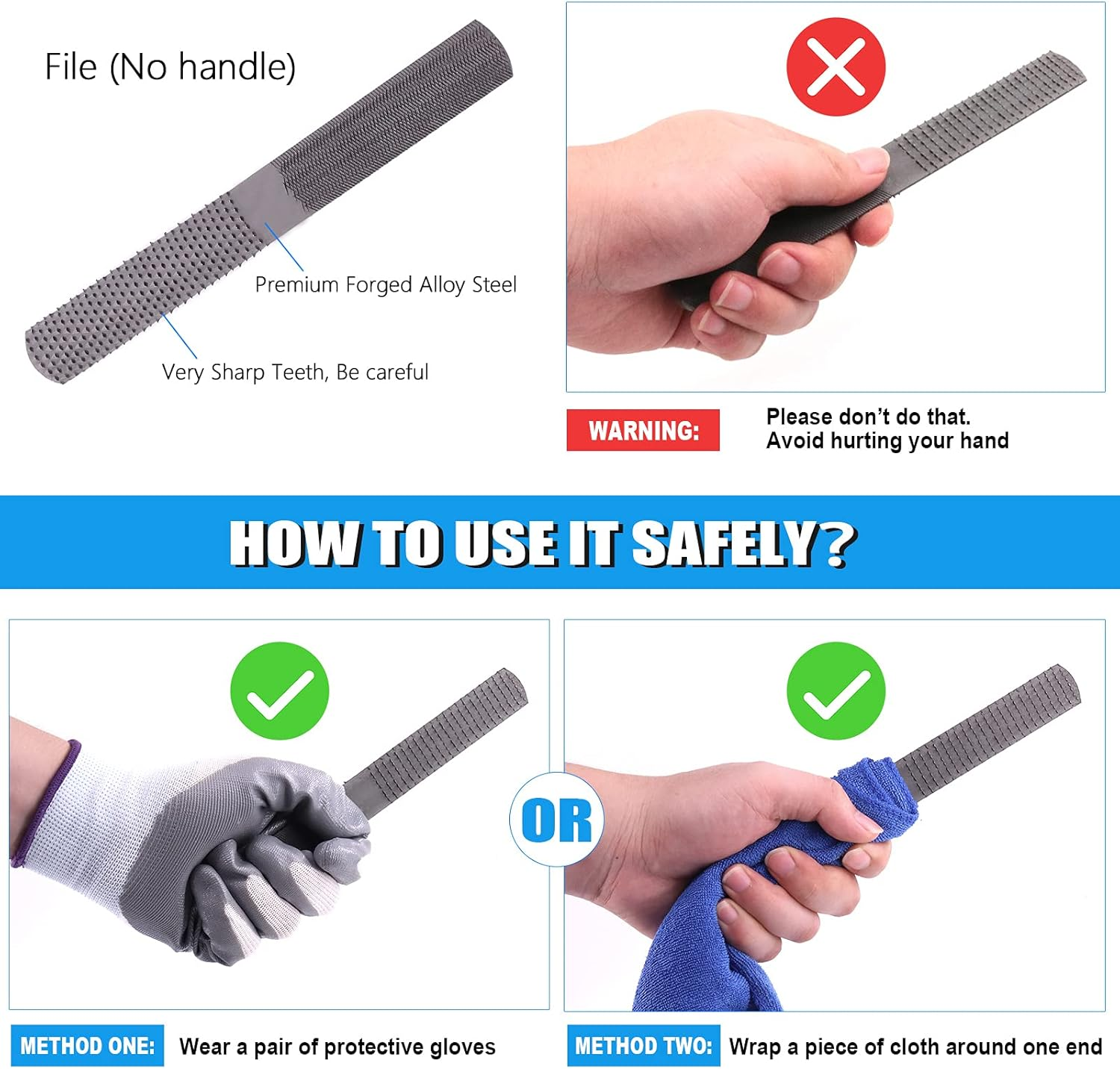 Glarks 25Pcs Hand Metal File Set Include 4Pcs Flat/Triangle/Half-Round/Round Large File, 12Pcs Needle Files, 1 Brush, 4Pcs Sandpaper and 4 Way Wood Rasp File for Shaping Metal, Wood, and Tools image number 5