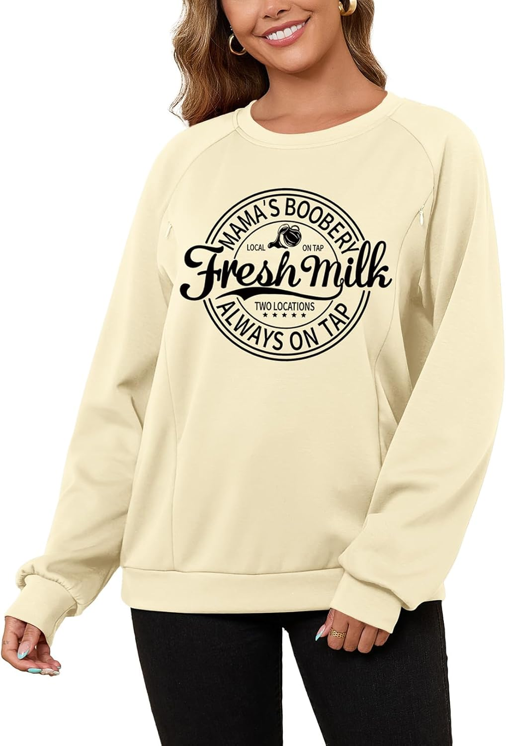 DEBELLY Nursing Friendly Sweatshirt for Breastfeeding Women Dual Zippers Nursing Top Long Sleeve Crew Neck Casual Wear