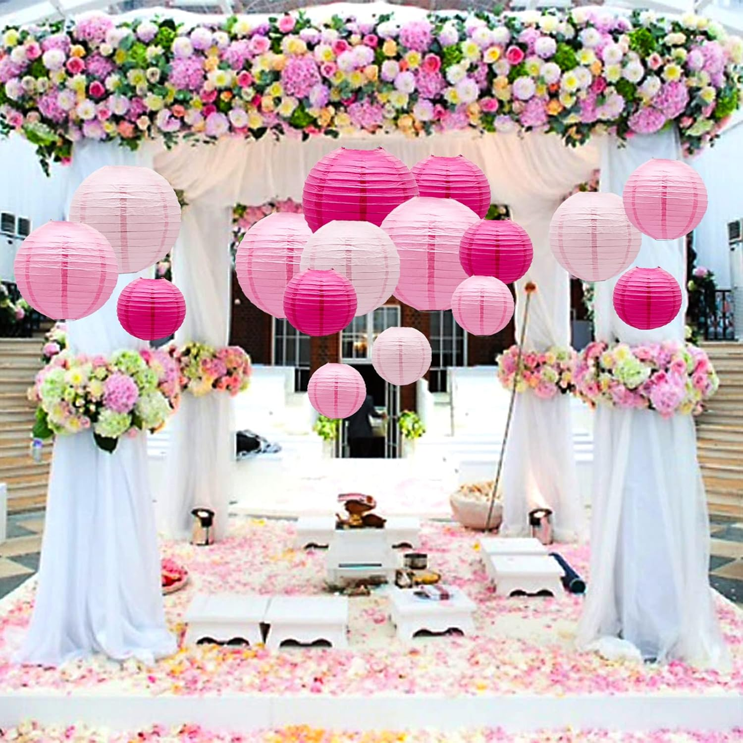 Pink Paper Lanterns Decorative, Hanging round Paper Lanterns Indoor Outdoor for Graduation Wedding Birthday Valentine'S Day Baby Showers Decorations, 21Pcs - Bean Green image number 3