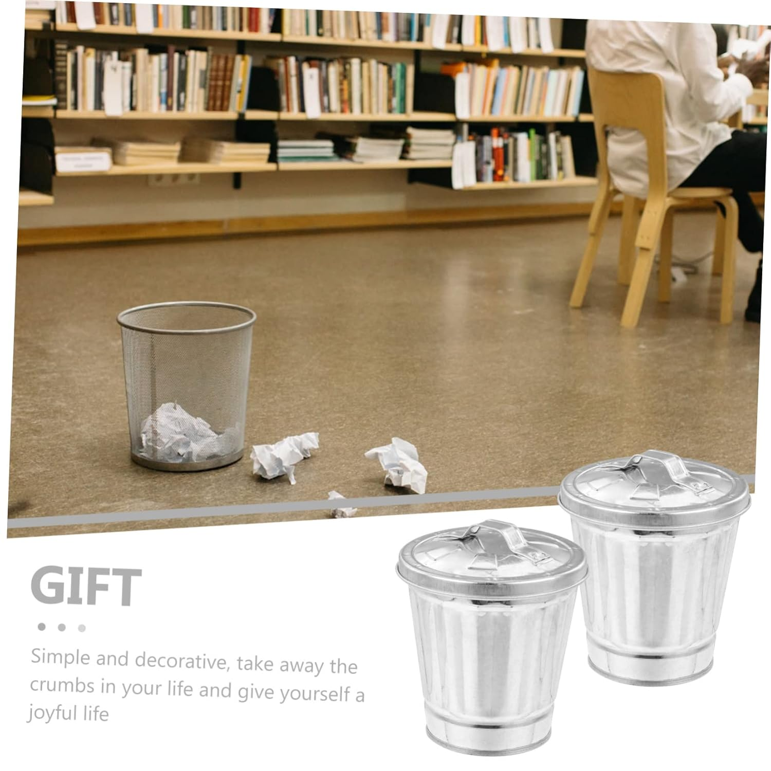 2Pcs Desktop Galvanized Iron Trash Can with Lid Waste Bin for Home Office Dorm Heavy Duty Storage Holder for Tidying up Countertops Preventing Odors