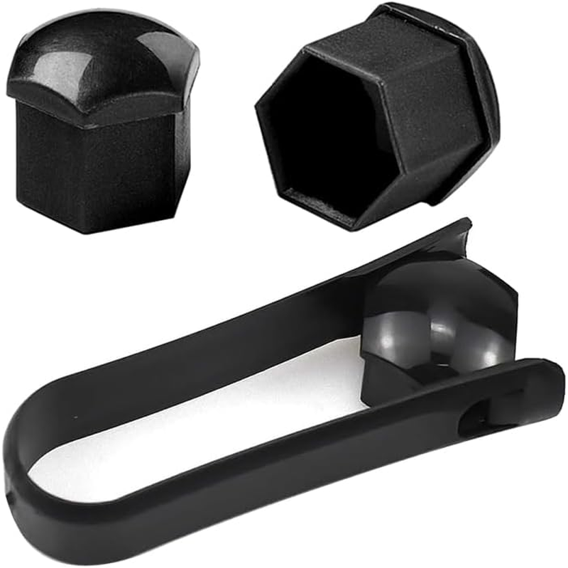 Qitindasen Pack of 20 17 Mm Car Wheel Nut Covers, Universal Tyre Nut Caps, Hexagonal Car Hub Screw Cover with Removal Tool (Black) image number 2