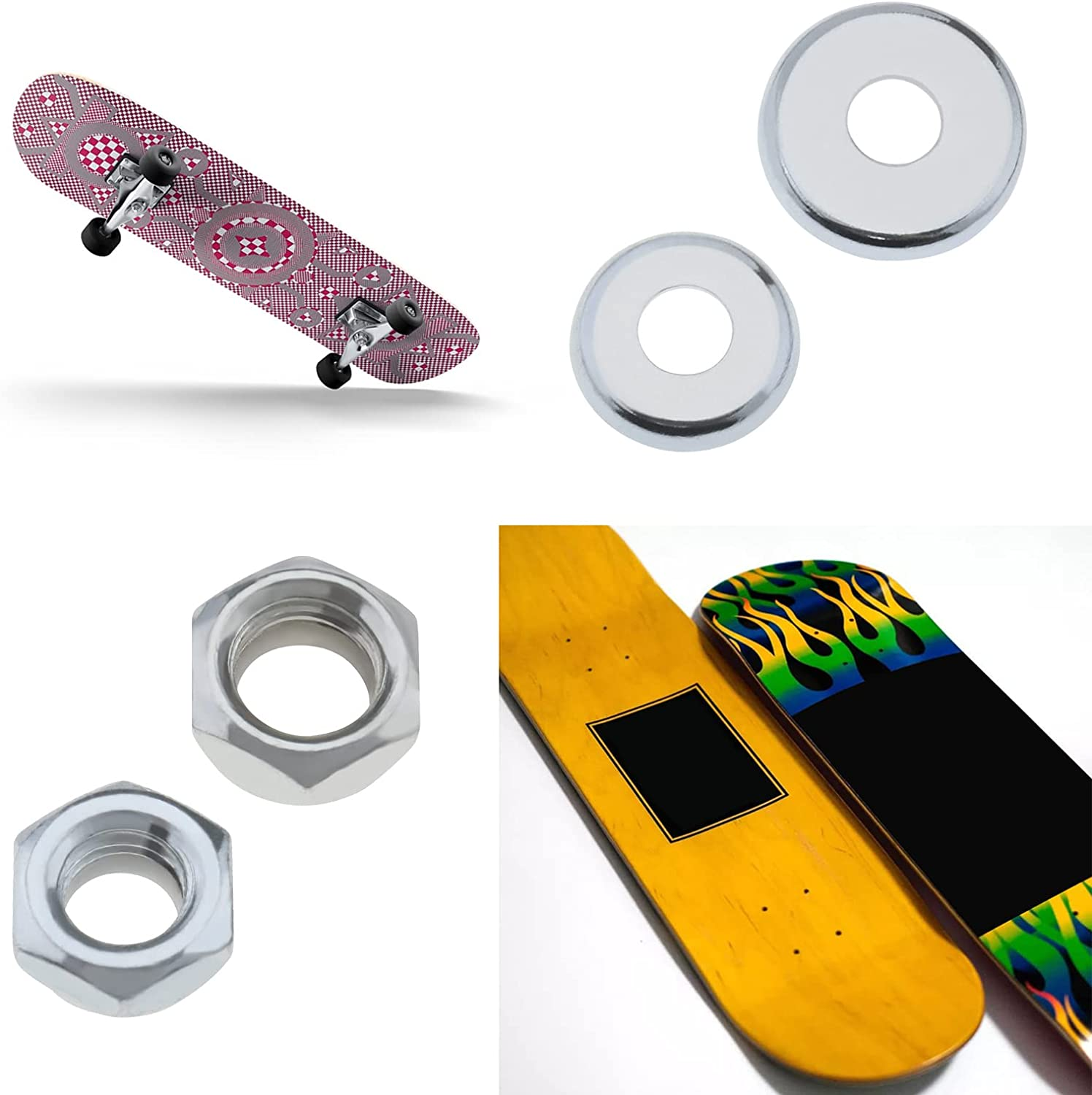 Emsea 2 Sets Universal Skateboard/Skate Truck Rebuild Kit Includes Top/Bottom Bushing Washers Pivot Cups Kingpin Nuts Axle Nuts Speed Rings