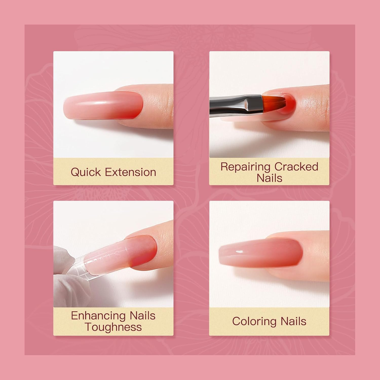 ROSALIND Nude Pink Christmas Poly Nail Gel, 2 Oz Extension Rose Pink Neutral Builder Pink Gel Quick Building, Gel Acrylic Poly in Tubes for Nail Extension image number 6