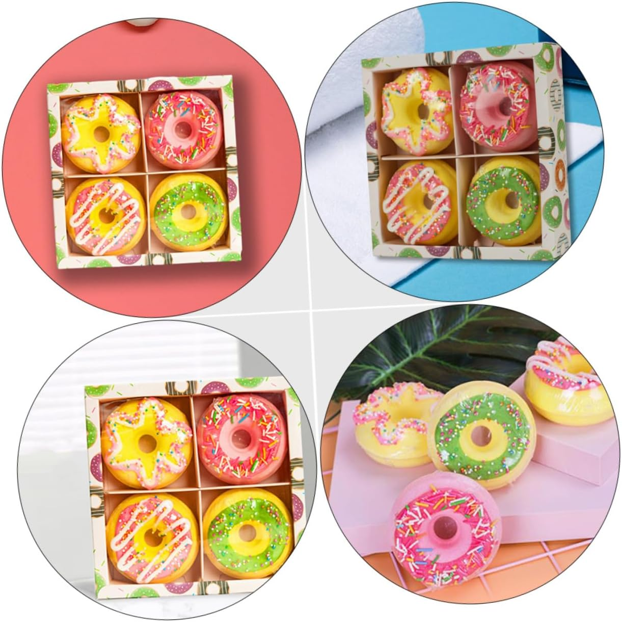 FOYTOKI Doughnut Shape Shower Bombs 4Pcs Set 100G Moisturizing Bath Balls Essential Oils for Spa and Relaxation Random Style image number 1