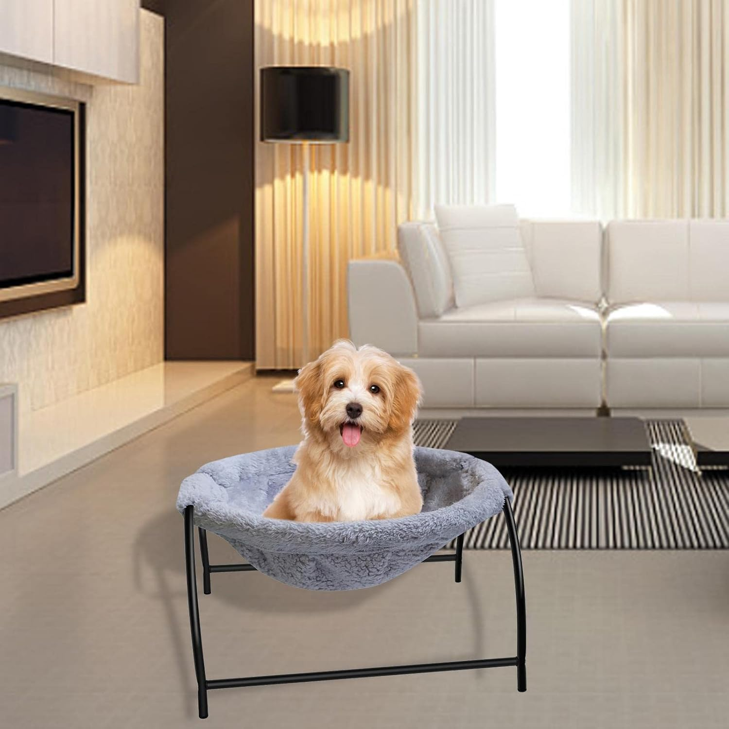Cat Bed Hammock, Removable and Washable Freestanding Cat Sleeping Cat Bed Hammock Soft Plush Bed Raised Pet Bed for Indoor and Outdoor Use Pet Chair for Kitten Puppies (Color : Grey) image number 1