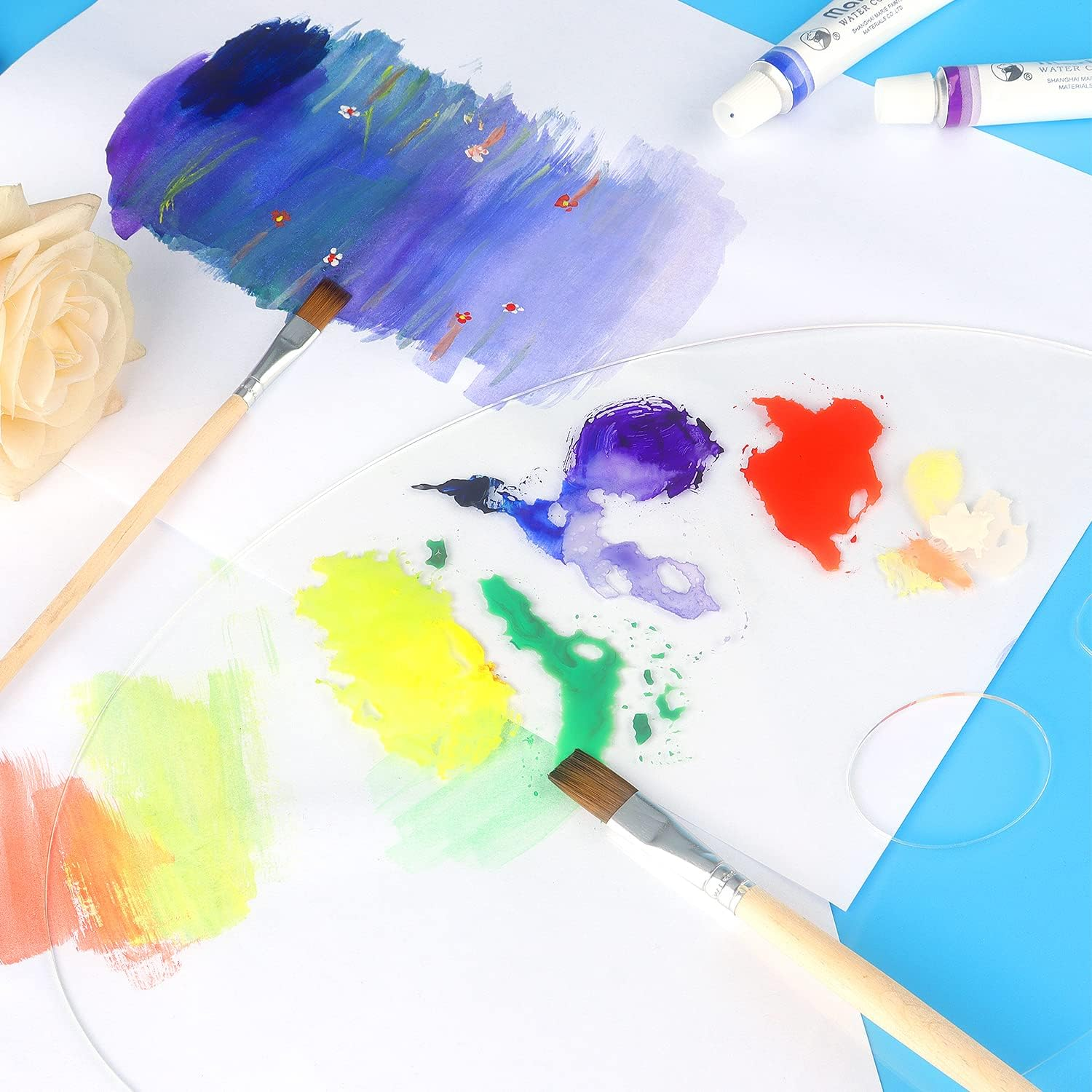 Tamaki 2 Pack 11.8 X 7.9 Inch Acrylic Paint Palette with Thumb Hole, Clear, Transparent Rectangular & Oval Acrylic with Thumb Hole image number 3