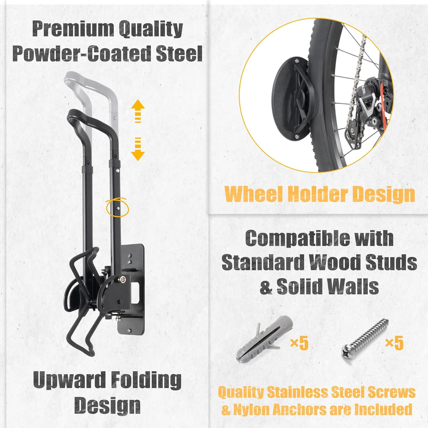 Cyclingdeal Swivel Bike Wall Mount Rack - Vertical Adjustable Foldable with Wheel Holder - for 20"-29" MTB 700C Road Bikes Max Tire Width 2.4" image number 1