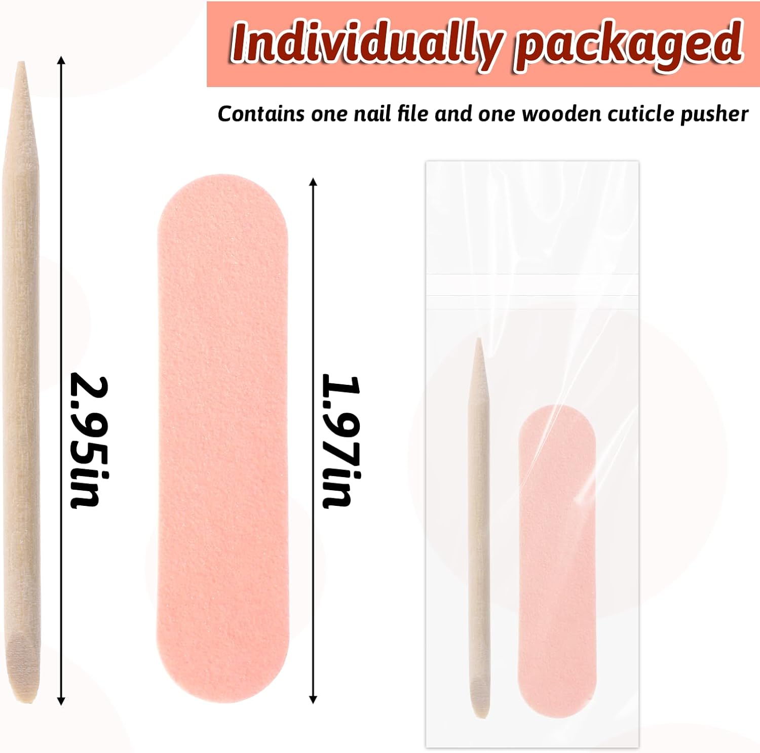 40 Pack Mini Nail File Disposable Manicure Kit Individually Package with Wooden Cuticle Pusher Sticks Press on Nail Art Tool Prep Kit Pedicure Cleaner Tools for Home image number 6