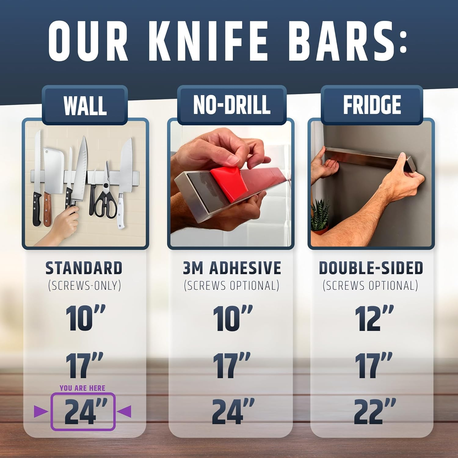 24 Inch Heavy-Duty Magnetic Knife Holder (Large Size) &ndash; Premium Stainless Steel Magnetic Knife Strip - Professional Space-Saving Knife Rack/Bar with Powerful Magnetic Pull Force (Upgraded Version) image number 5