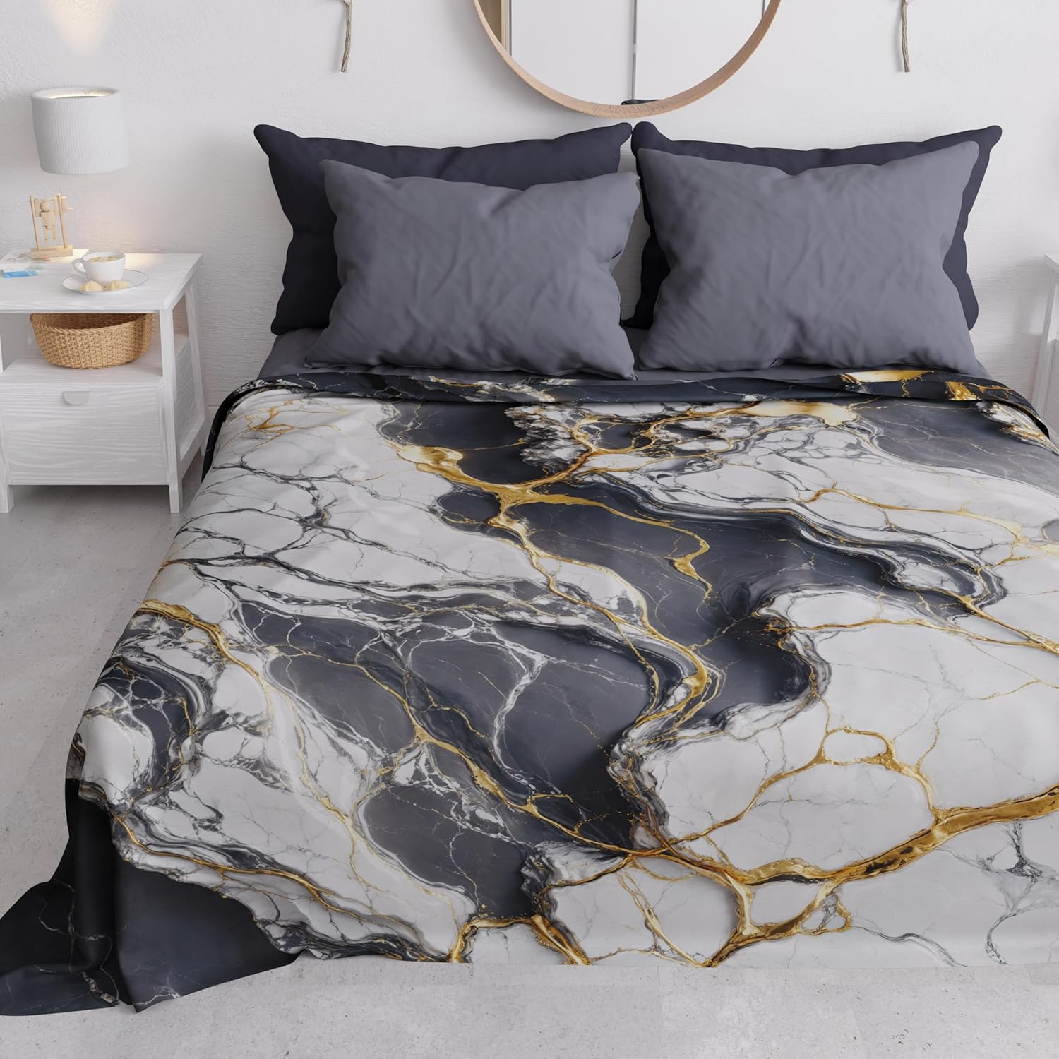 PETTI Artigiani Italiani Double Bedspread, Spring and Summer, Lightweight Double Blanket, Bed Linen, Powder Marble, 100% Made in Italy