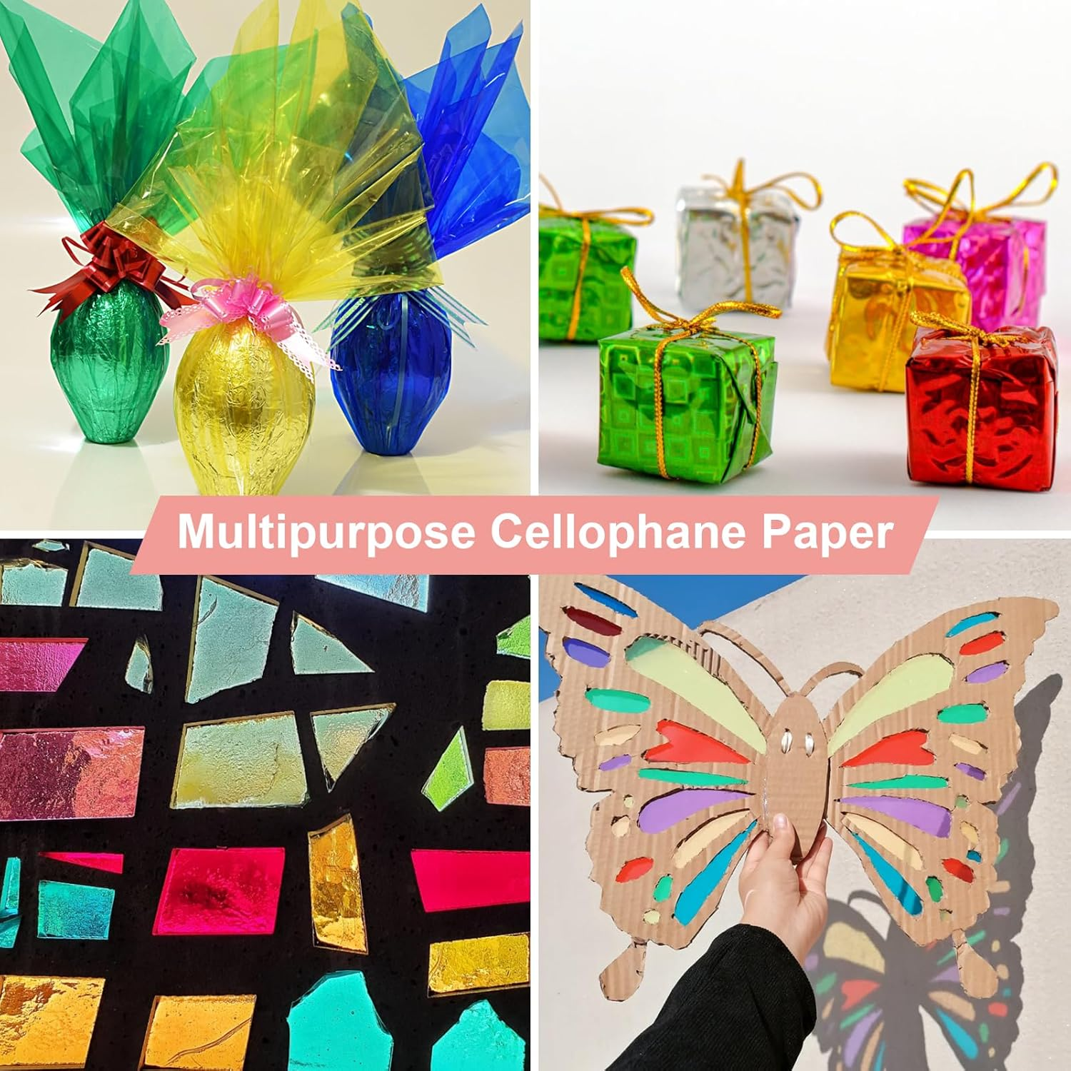 120 Pcs Cellophane Paper, Colored Cellophane Sheets, Colored Plastic Sheets, Colored Transparent Cellophane Wrap, Cello Sheets for Candy, DIY Arts Crafts Decorations(7.5 X 7.5 Inch) image number 5