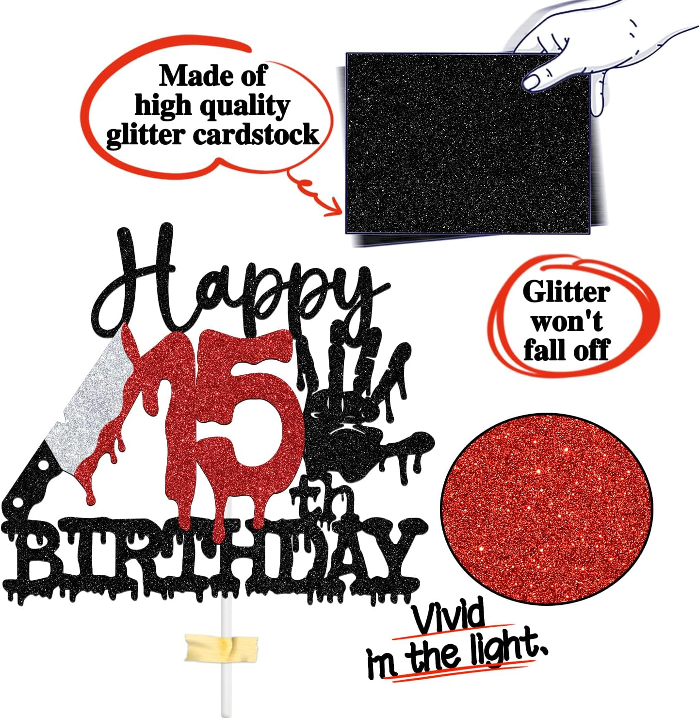 Tivurcia Happy 15Th Birthday Cake Topper, Zombie Bloody Friday Birthday, Have a Killer Birthday Cake Decor, Halloween Horror Movie Themed 15Th Birthday Party Decorations Supplies image number 2