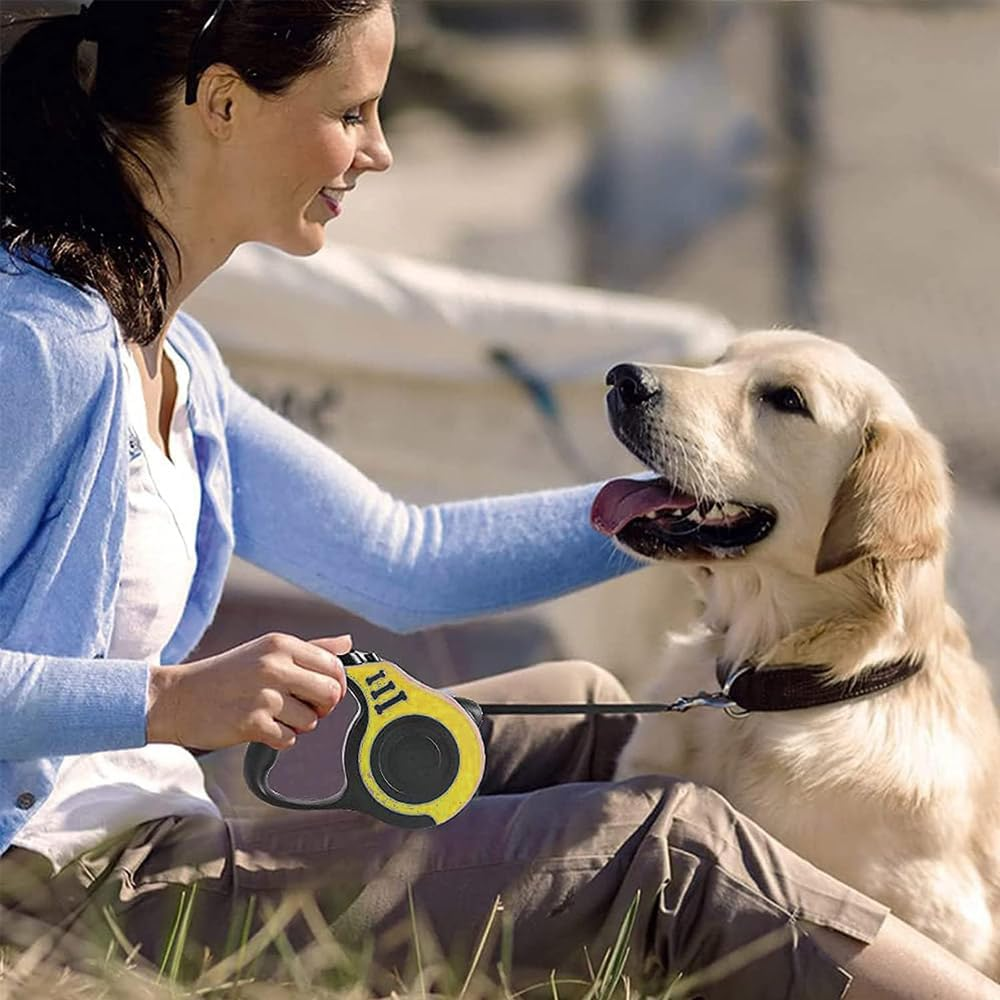 Ergonomic Extendable Lead for Dogs, Cats and Pets up to 12 Kg, Extendable 5 M, Yellow image number 2