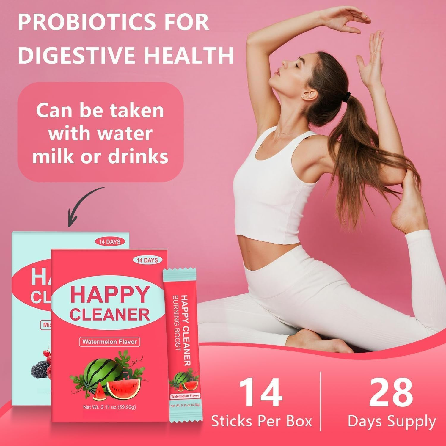 Happy Cleaner Probiotic Prebiotic Powder, Watermelon Berry Blend Powder A+B (28 DAYS) ,Good for the Intestines,Sugar Free, Vegan,3Pcs image number 4
