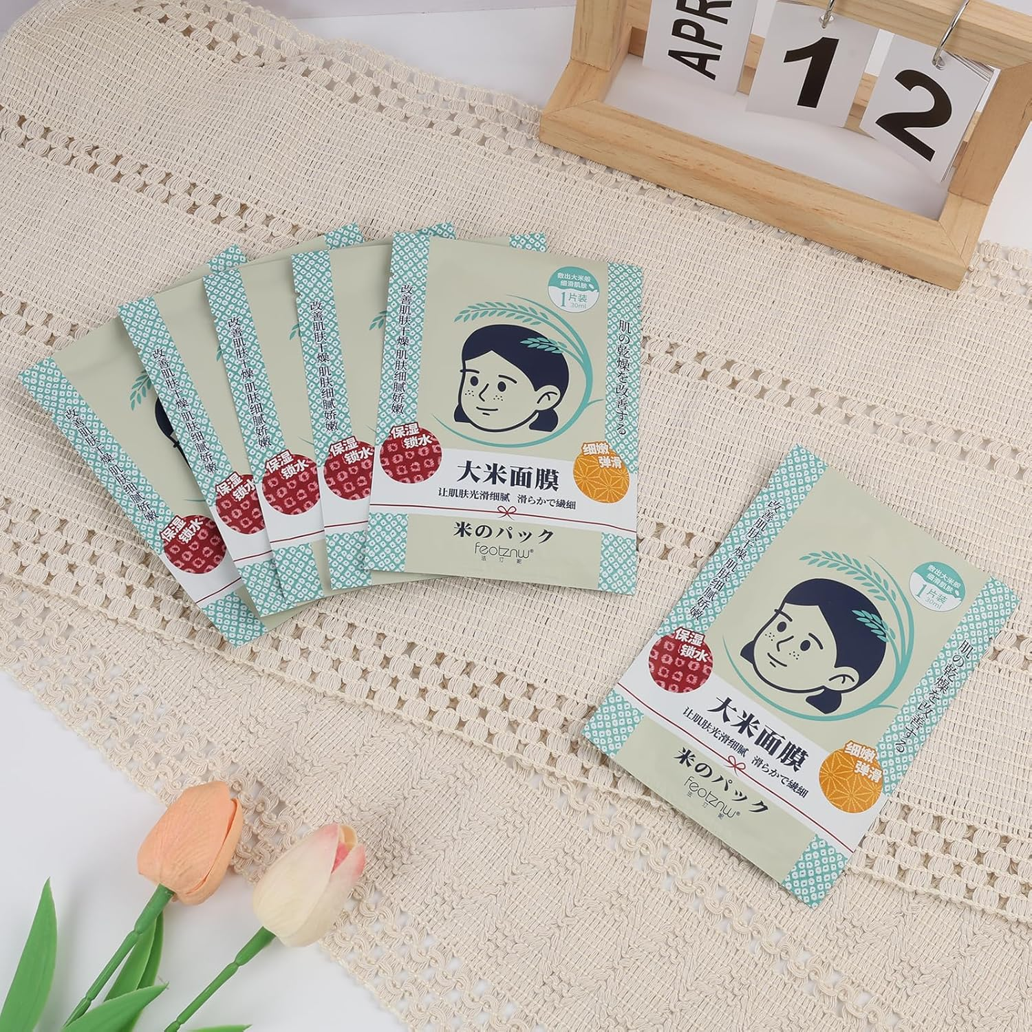 6 Pcs Rice Mask, Premium Face Mask Skincare with Natural Rice Essence for Hydration & Brightening, Ideal for Sensitive Skin, Deep Nourishing, Revitalising Face Mask Skincare Treatment image number 6