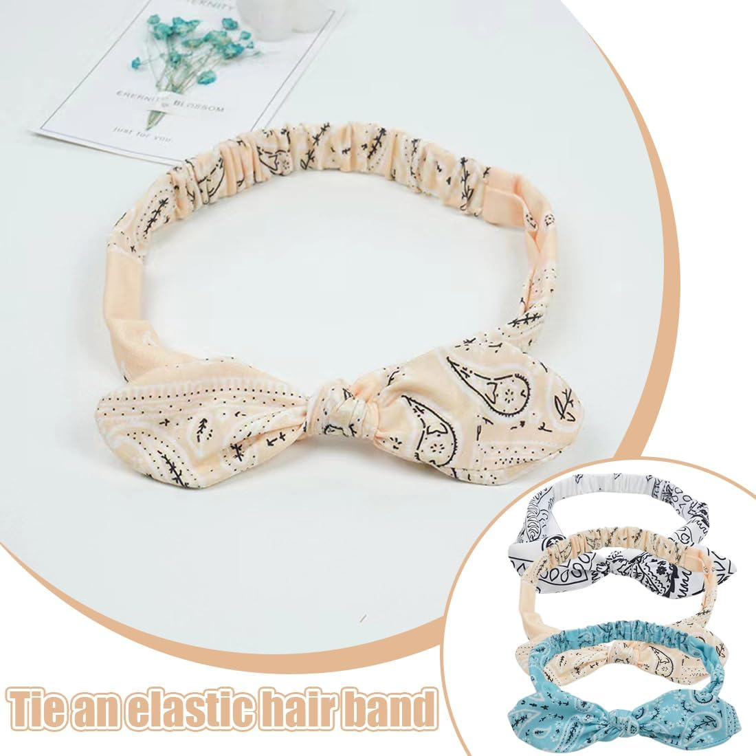 Pack of 3 Wide Headband Paisley Women'S Bow Hair Band Rockabilly Headband, Boho Headband Print Hair Accessories for Everyday Yoga Sports Fitness image number 2