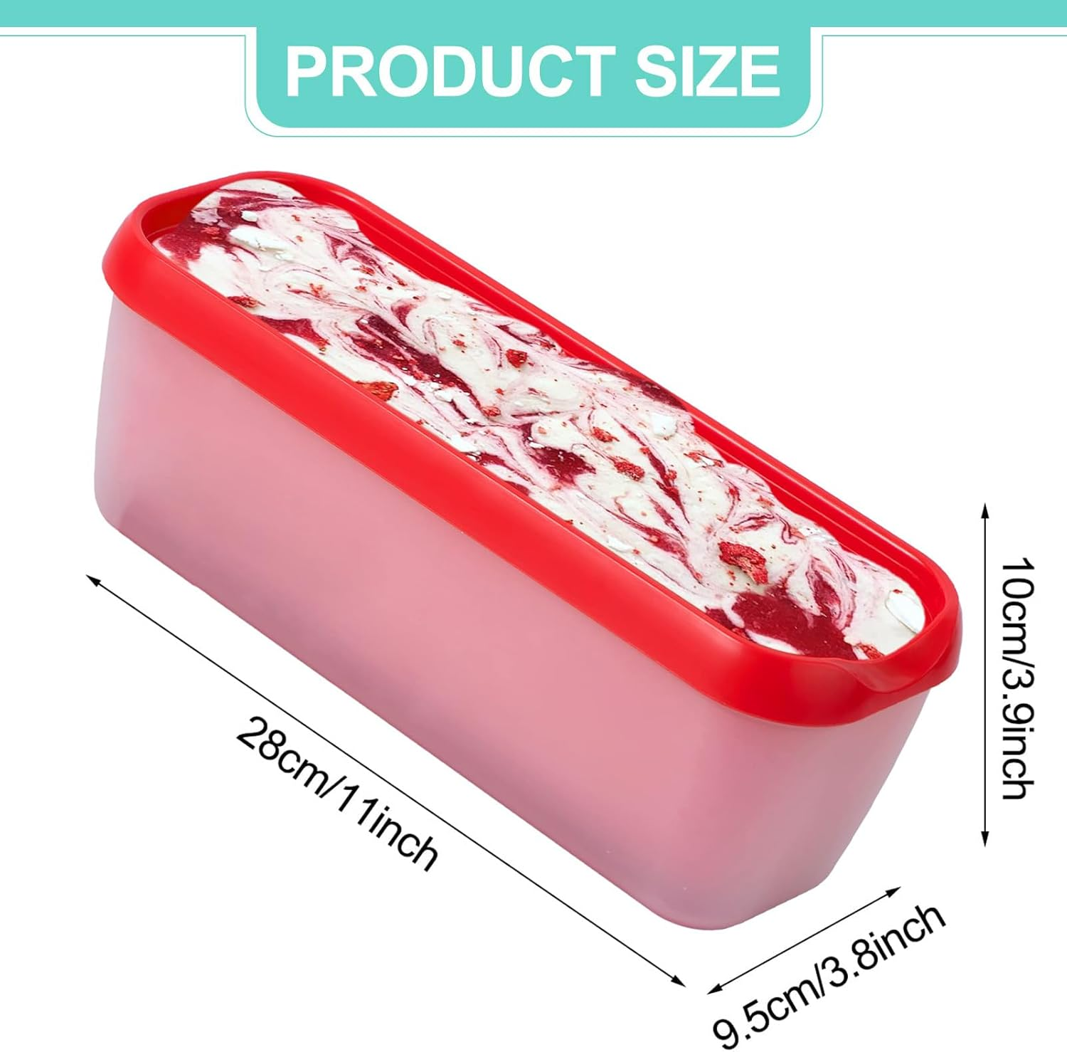 2 Pack Ice Cream Containers with Lids, 1.5 Quarts Reusable Homemade Long Ice Cream Tubs, Freezer Storage Container Perfect for Sorbet, Frozen Yogurt and Gelato, Red image number 5