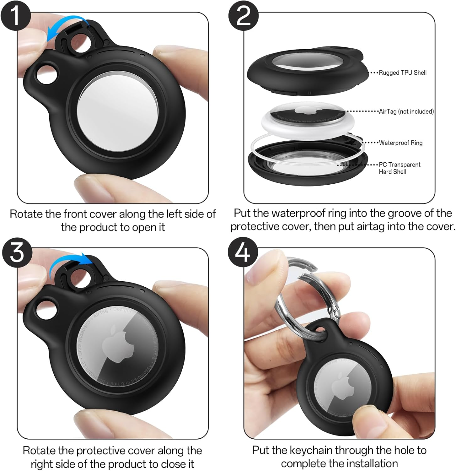 Leonids for Airtag Holder for Apple Airtag 2021, Waterproof & Anti-Scratch Protective Case with Anti-Lost Keyring for Pet Collar, Backpack, Luggage - Black image number 4