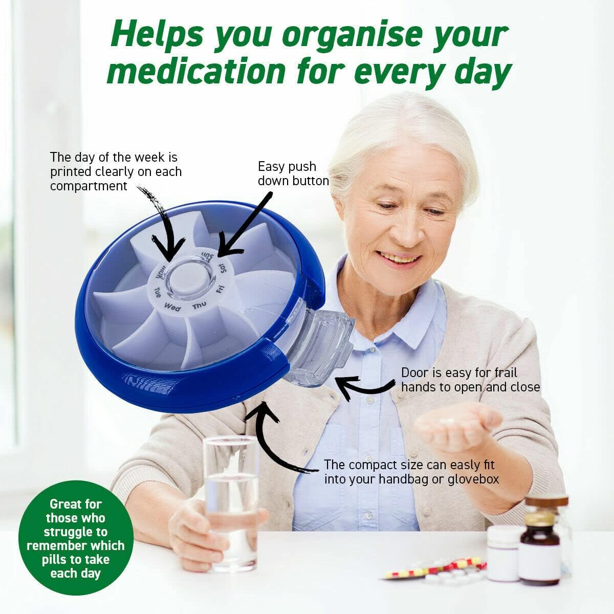 1St Care Weekly Premium Rotating Pill Organiser, Blue/White