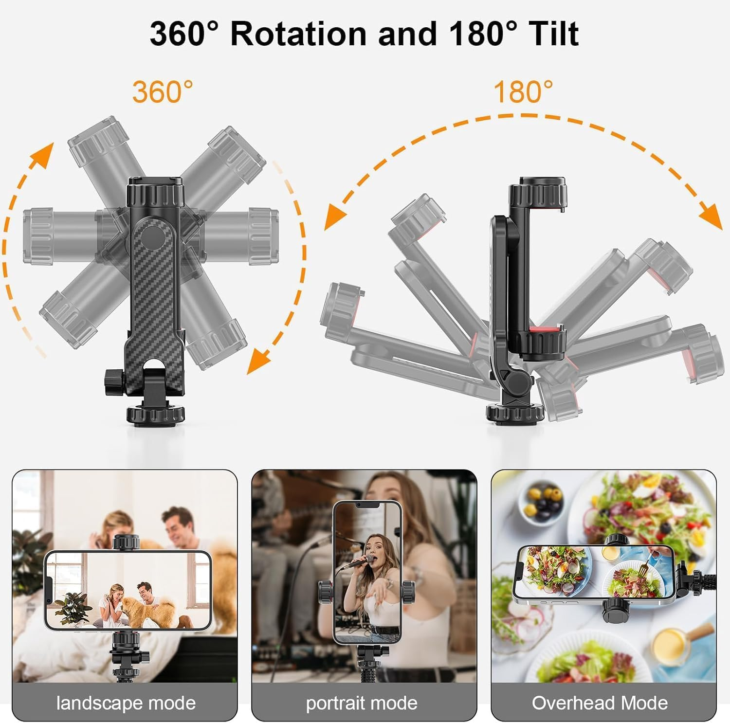 Cell Phone Tripod Mount, Tripod Phone Holder with 1/4" Screw 2 Cold Shoes, 360&deg;Rotates 180&deg;Tilts Adjustable Camera Hot Shoe Phone Mount for Iphone for Samsung Selfie Stick Camera Stand image number 5