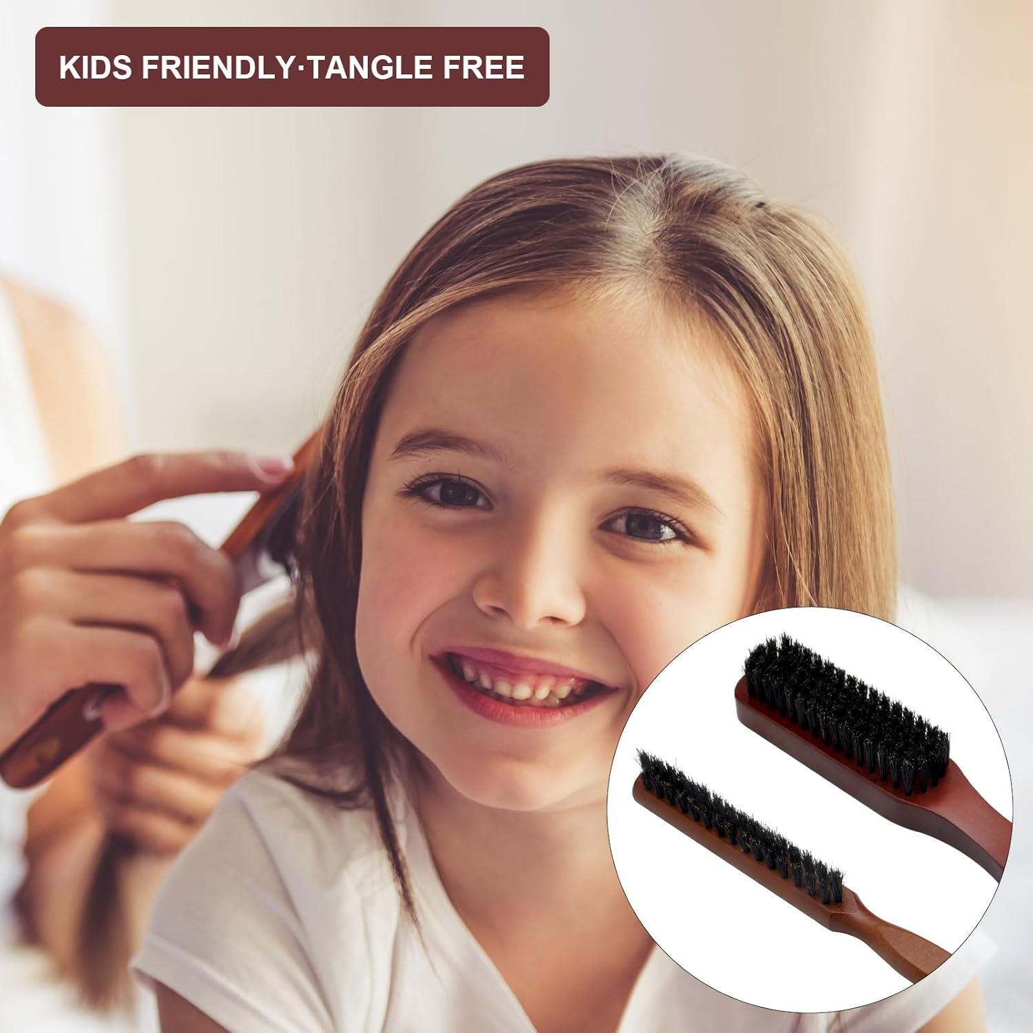 HENGBIRD Boar Bristle Hair Brush, 2 Hair Brush, Beard Brush, Wet Brush, Sleek Bun Brush, Wild Boar Bristles, Teasing Hair Brush, Tail Comb, Professional Salon Comb, Reduces Hair Breakage