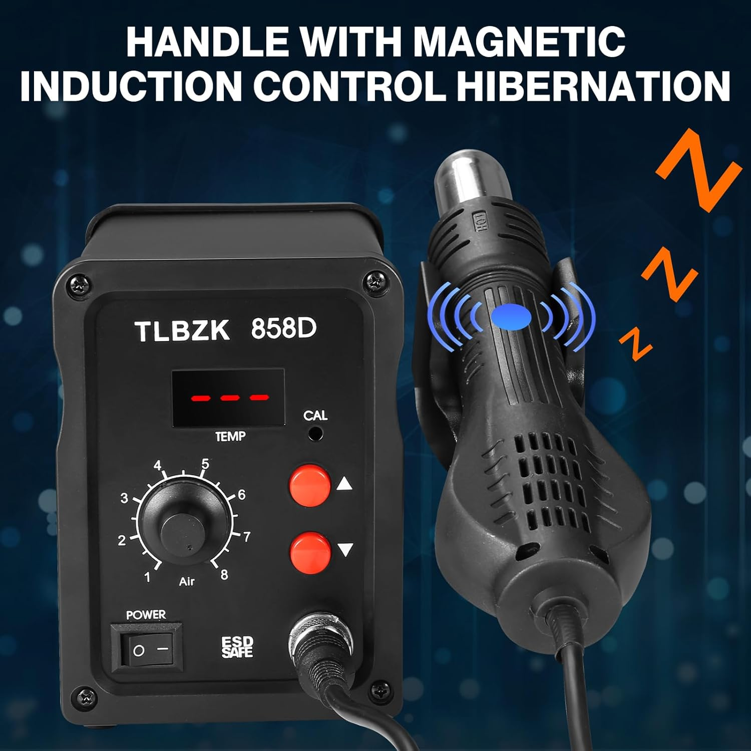 TLBZK 858D 220V Rework Station, SMD Soldering Station with Hot Air Heat Gun, Digital Solder Stations Iron Holder with 8 Nozzles for Electronics Repairing image number 1