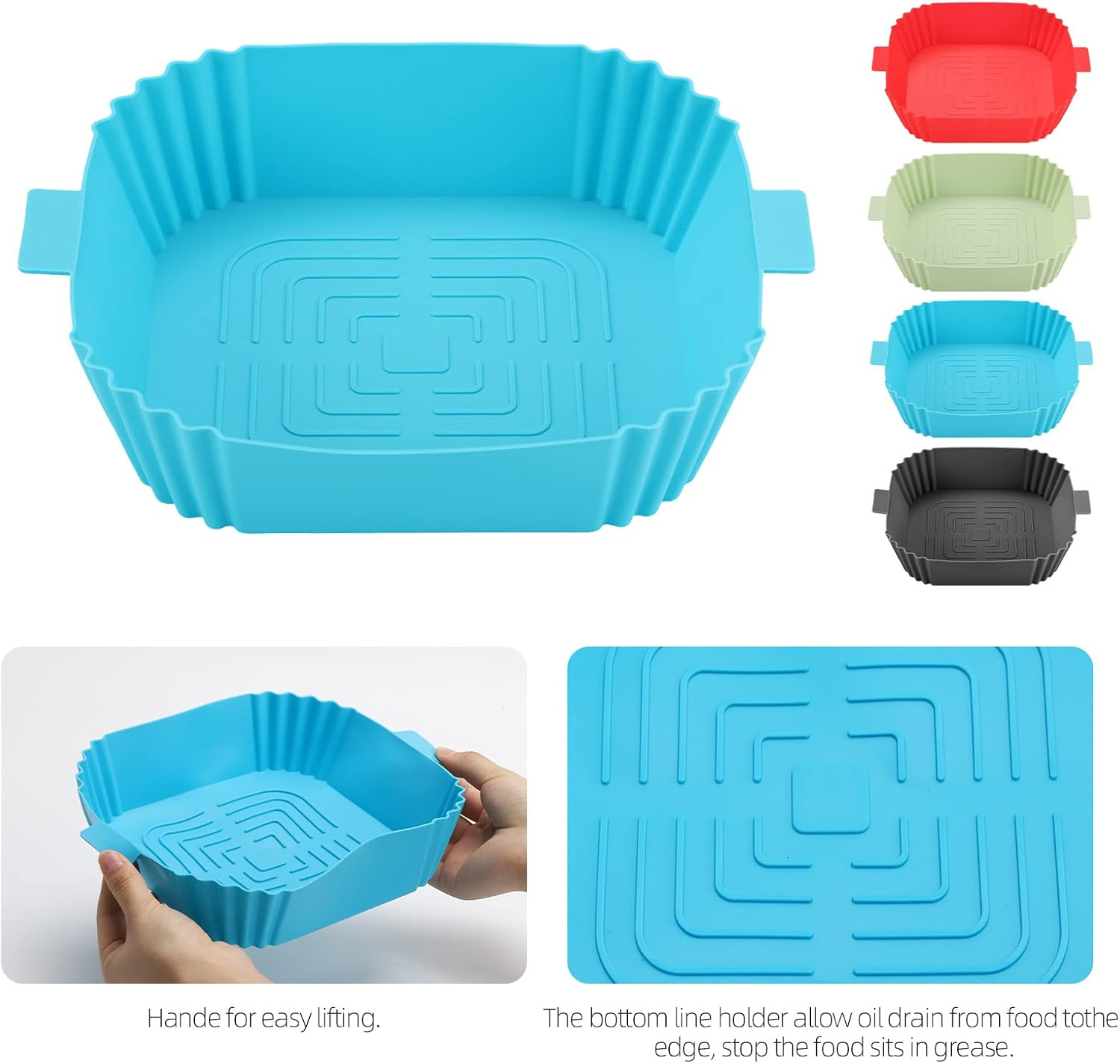 4 Pcs Air Fryer Silicone Liners Square, Reusable Air Fryer Basket, Food Safe Air Fryers Oven Accessories, Replacement of Flammable Parchment Paper Liner, Silicone Baking Tray Pots for 4 to 7 QT image number 2