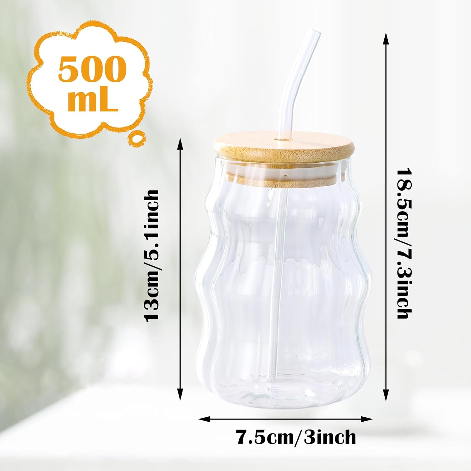 4 Pieces Cappuccino Glasses, Coffee Glasses Set with Lid and Straw, 500Ml Latte Macchiato Cups Glass Origami Style Glasses Drinking Coffee Cups Ribbed for Latte Tea Ice Milk Beer image number 5