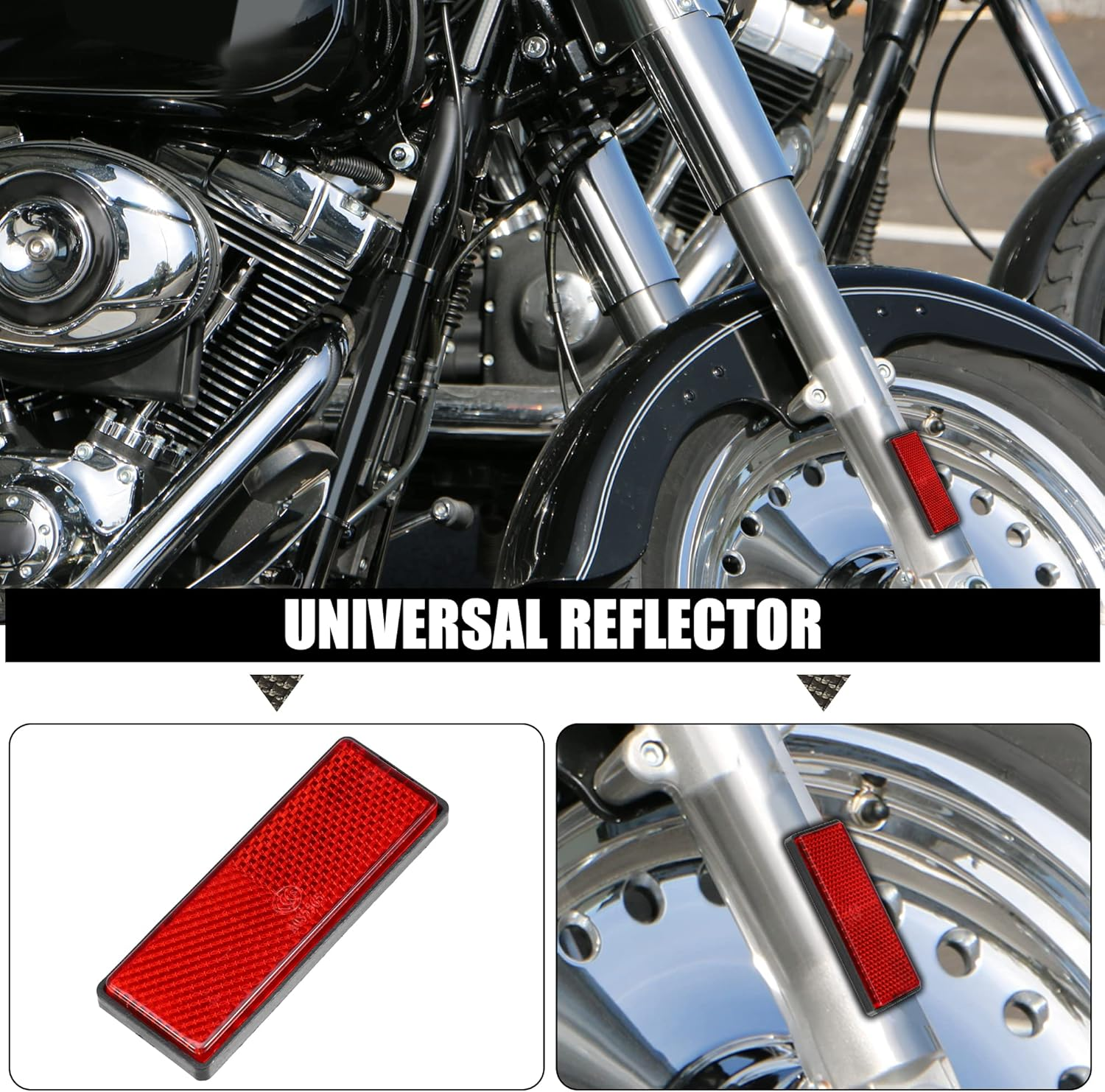 X AUTOHAUX 6 Pcs Rectangular Stick-On Safety Spoke Reflective Self Adhesive Reflector for Gate Posts Cars Trailer Motorcycle Bicycle Bike 87Mm Length Red