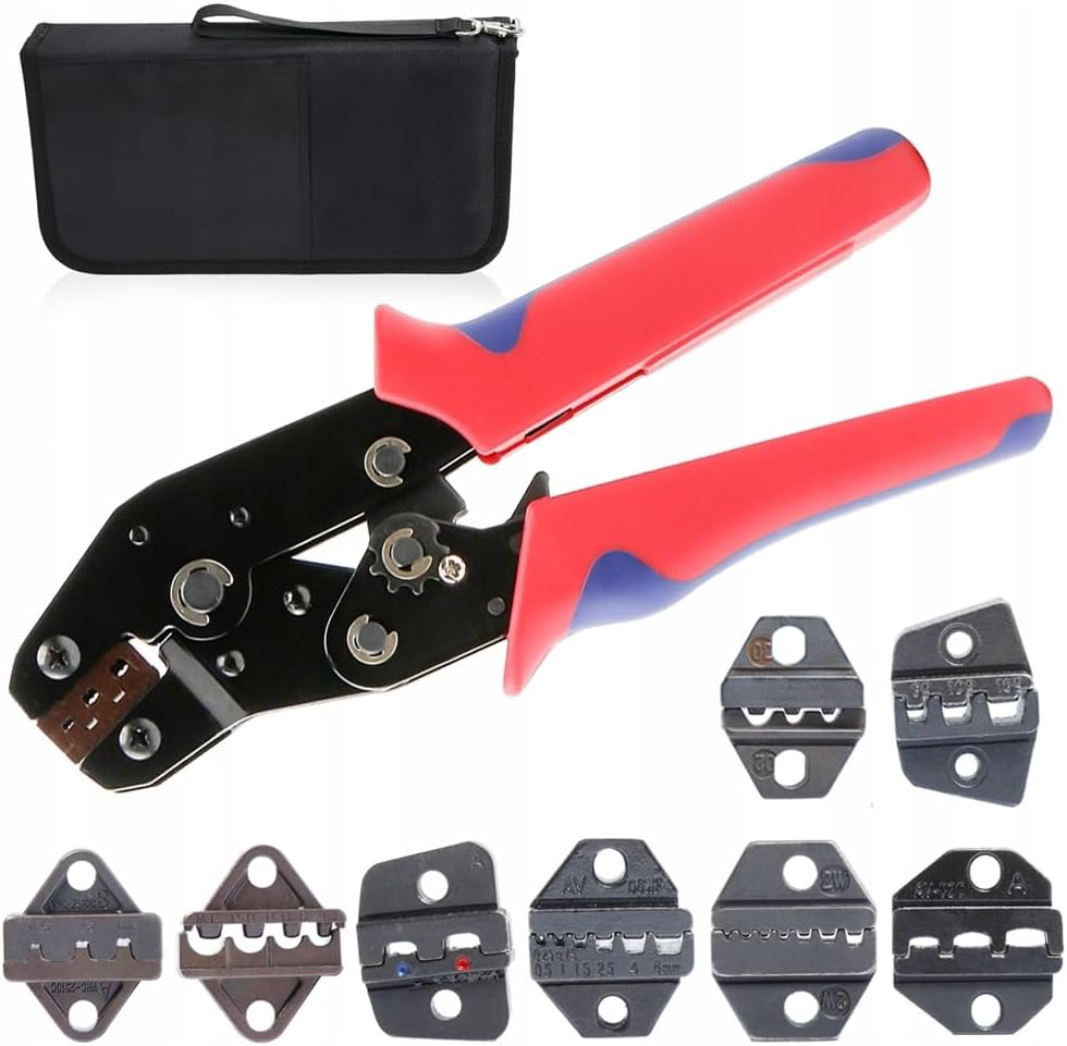 Crimping Tool Ratchet Ratcheting Wire Crimper Open Barrel Wire Crimping Tools Set 8 Interchangeable Jaws Terminal Connectors Electrical Pliers image number 1