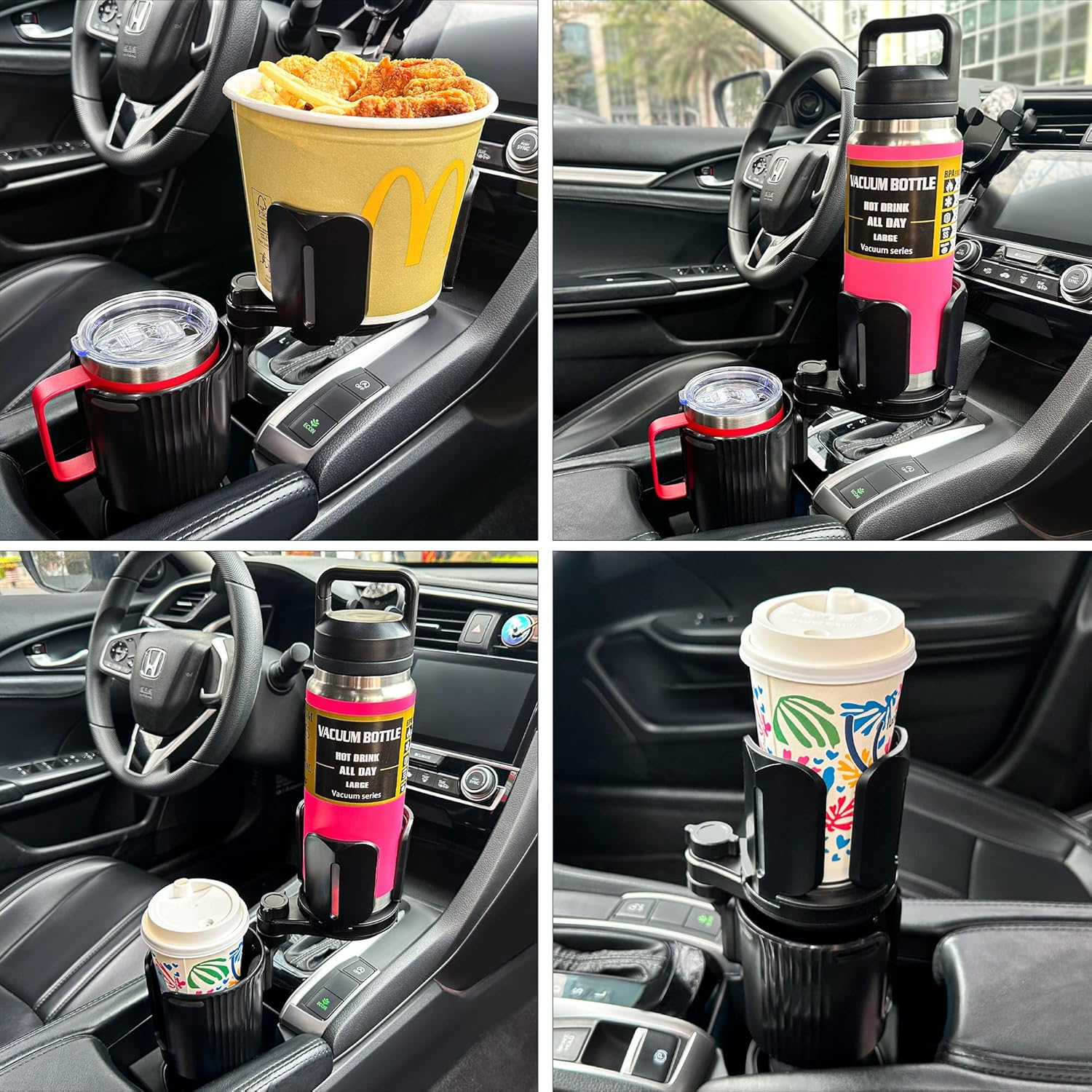 Car Cup Holder Expander, Adjustable Cup Holder Expander for Car with Non-Slip Coaster, Large Cup Holder Extender Adapter with Base Expandable Insert, Fits Less than 5" Bottles & Foods