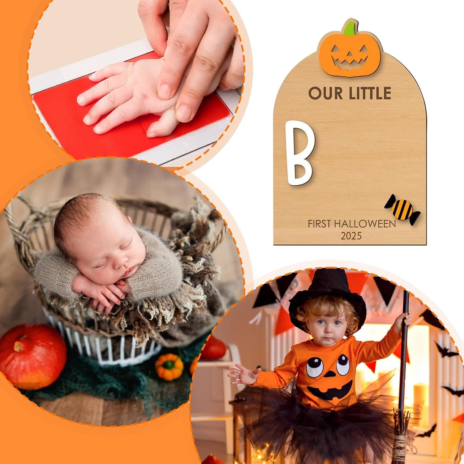Lmyit Baby Hand and Footprint Kit - Halloween Footprint or Handprint Art Sign - Craft Pad Print Ornament Hand Keepsake for Birth Nursery Shower Family Parents Kids Father Christmas Halloween