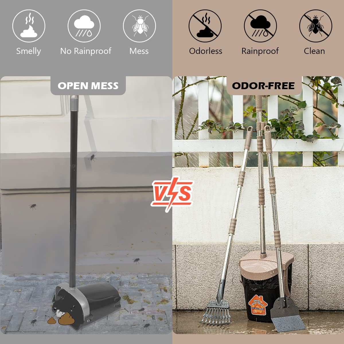 Pooper Scooper Large Swivel Bin,Heavy Duty Metal Rake&Spade for Large & Small Dogs Non-Breakable Dog Poop Scooper with 20 Waste Bags Easy to Clean Pet Waste Use on Grass, Dirt or Gravel - Pet Supplies