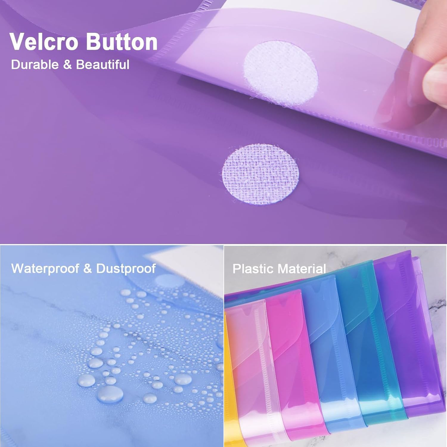 24 Pack 6 Colours File Folder Envelopes with Label Pocket,Envelope Binder Folders with 11 Holes and Tab Pockets and Buttons,Plastic File Folder Envelopes for Offices Schools Homes