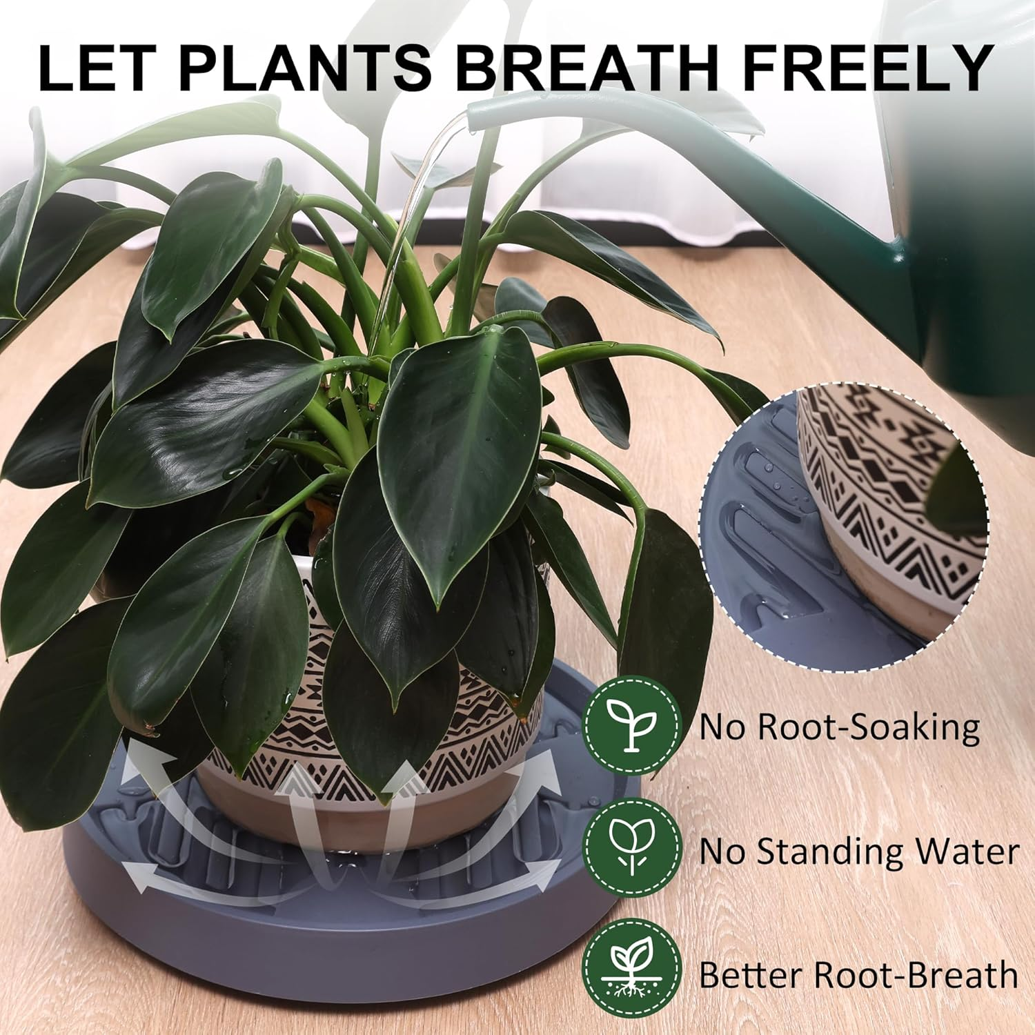 30Cm Plant Caddy with Hidden Wheels, 4 Invisible Caters, Rolling Plants Stand with Wheel Dolly, Wheeled Planter Roller Base, Indoor Pots Holder Tray Plants Pallet, Dark Blue-Grey, 2Pack image number 2