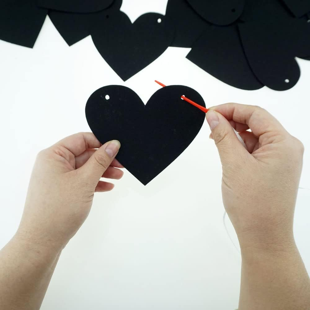 FAZHBARY 2 Pack Black Felt Heart Garland Banner for Valentines Banner Gothic Decor Farewell Wedding Anniversary Party Decorations image number 2