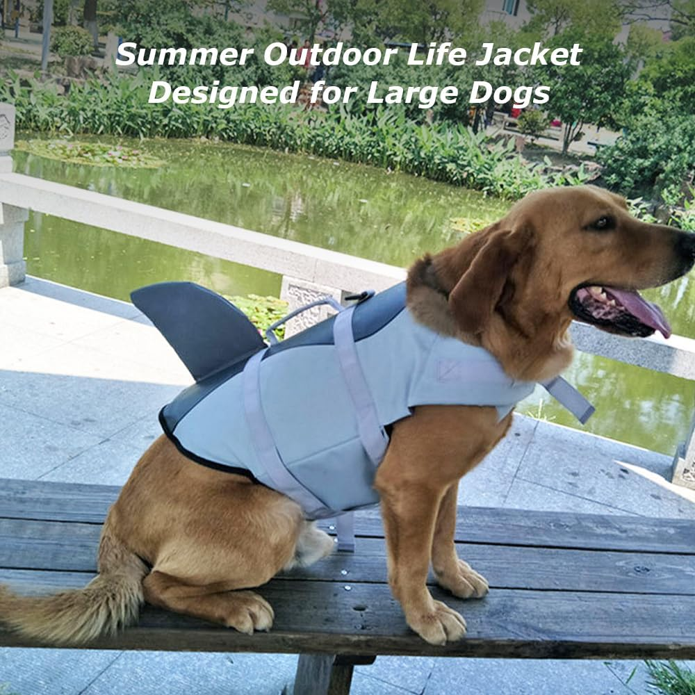 Dog Life Jacket with Shark Fin, Portable Dog Swimming Vest, Ripstop Dog Safety Vest, Adjustable Dog Life Vest, Dog Flotation Vest for Small Medium Large Dogs (Grey, XS) ﻿