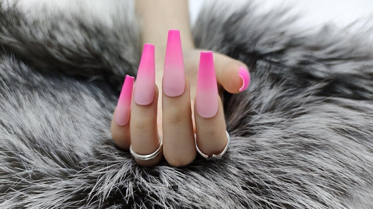 Press on Nails Fake Long Coffin Nail Tips Pink Ombre Matte 20 Pcs