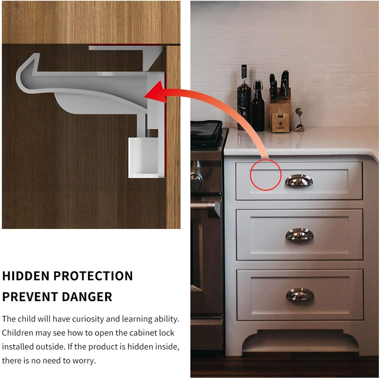 10 Pack Upgraded Invisible Baby Proofing Cabinet Latch Locks &ndash; Pabesim Children Proof Cupboard Drawers Latches, Fits Most Cabinets & Drawers - Strong Adhesive Easy Installation image number 5