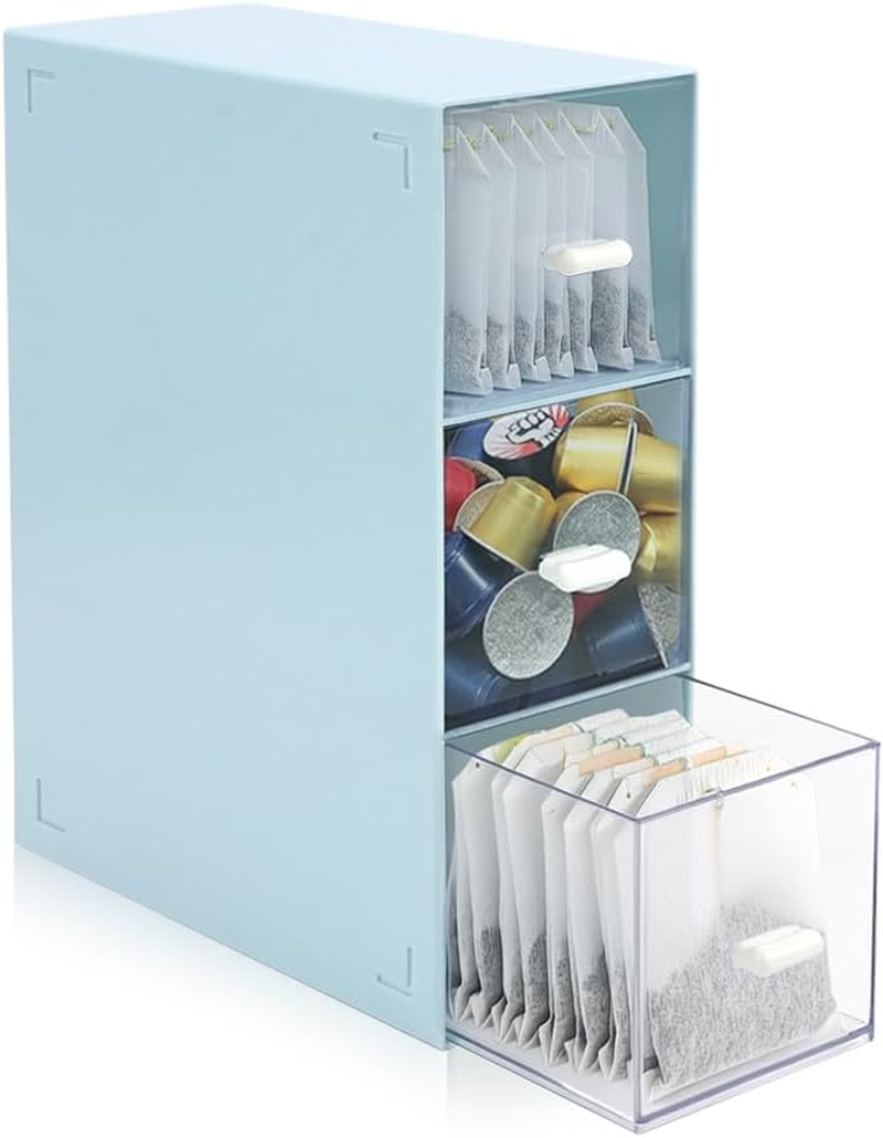 3 Tier Tea Bag Organizer, Tea Organizer Tea Box, Easy Access Tea Organizers and Storage, Tea Box Organizer for Cosmetic Coffee Sugar Sachets Pantry (1Pcs Blue) image number 3