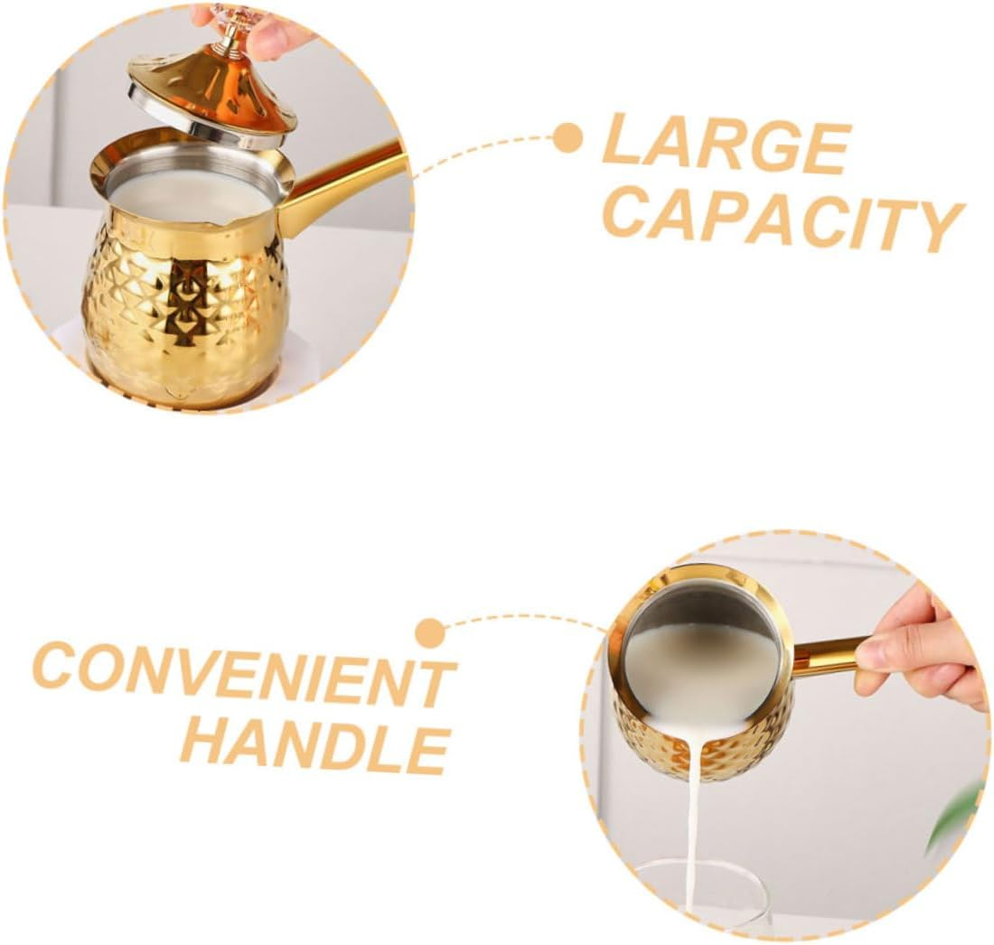 HIAKDOFT Vintage Turkish Cezve Coffee Pot 600Ml Metal Briki Coffee Maker Golden Small Pot for Home Kitchen Induction Cooktop Use image number 6