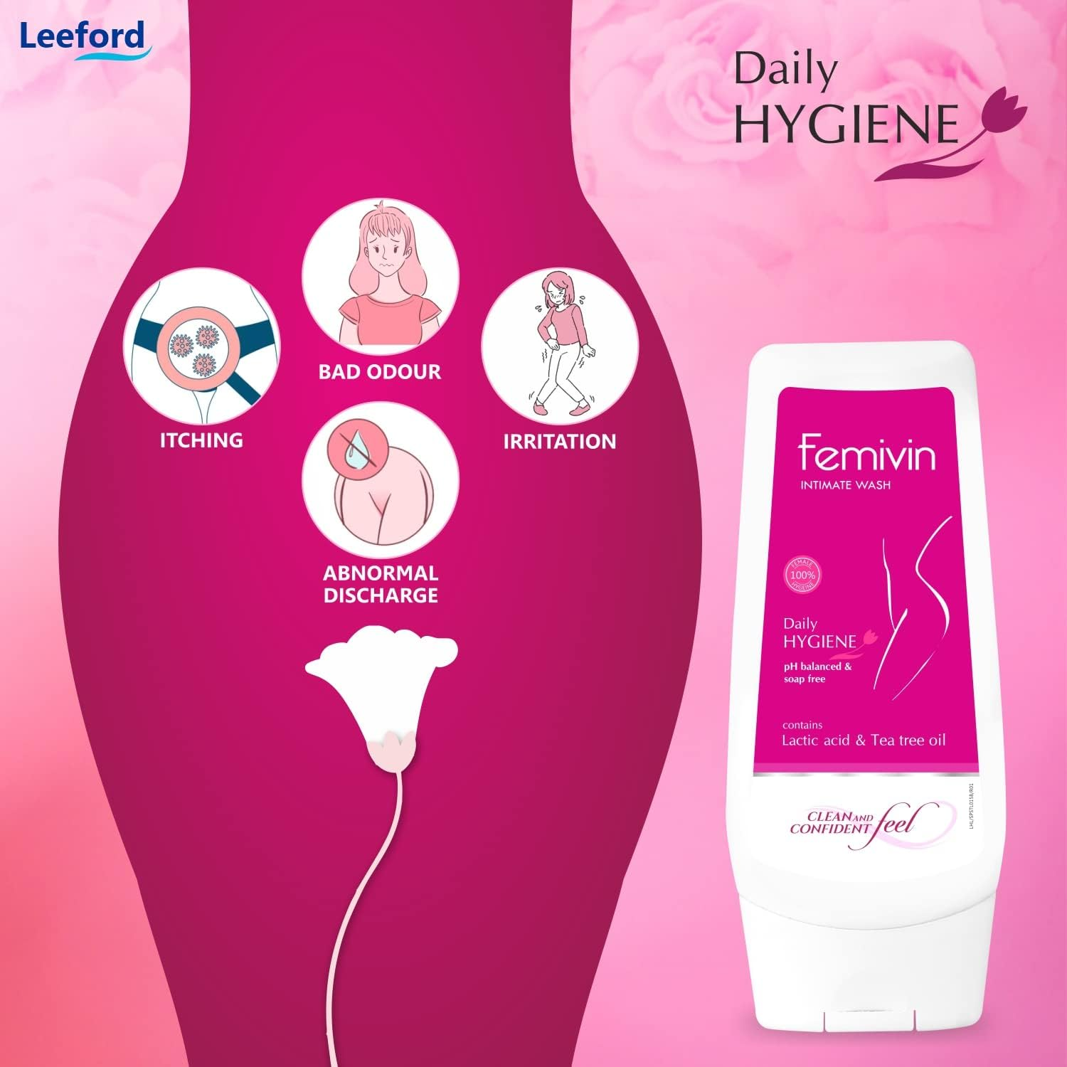Leeford Femivin Intimate Wash Combo Pack of 3 for Women - Daily Hygiene | Soap Free | Enriched with Tea Tree Oil | Clean and Fresh All Day - 100Ml Each image number 5