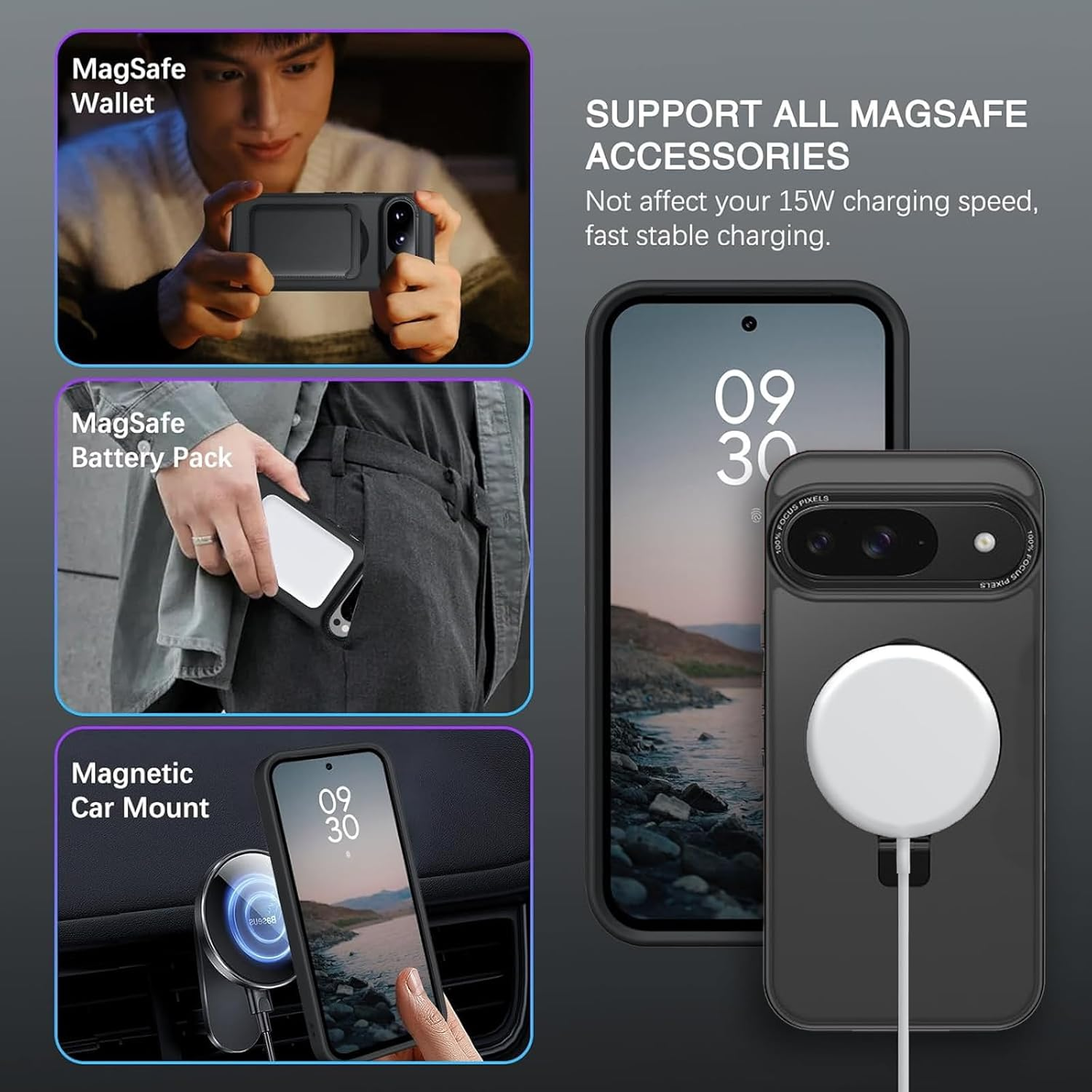 AVETUL for Google Pixel 9 Case, Phone Case Pixel 9 Pro with Invisible Magnetic Ring Stand [Compatible with Magsafe] [Full Camera Protection] Shockproof Bumper Hard Protective Cover Cases, Black image number 1