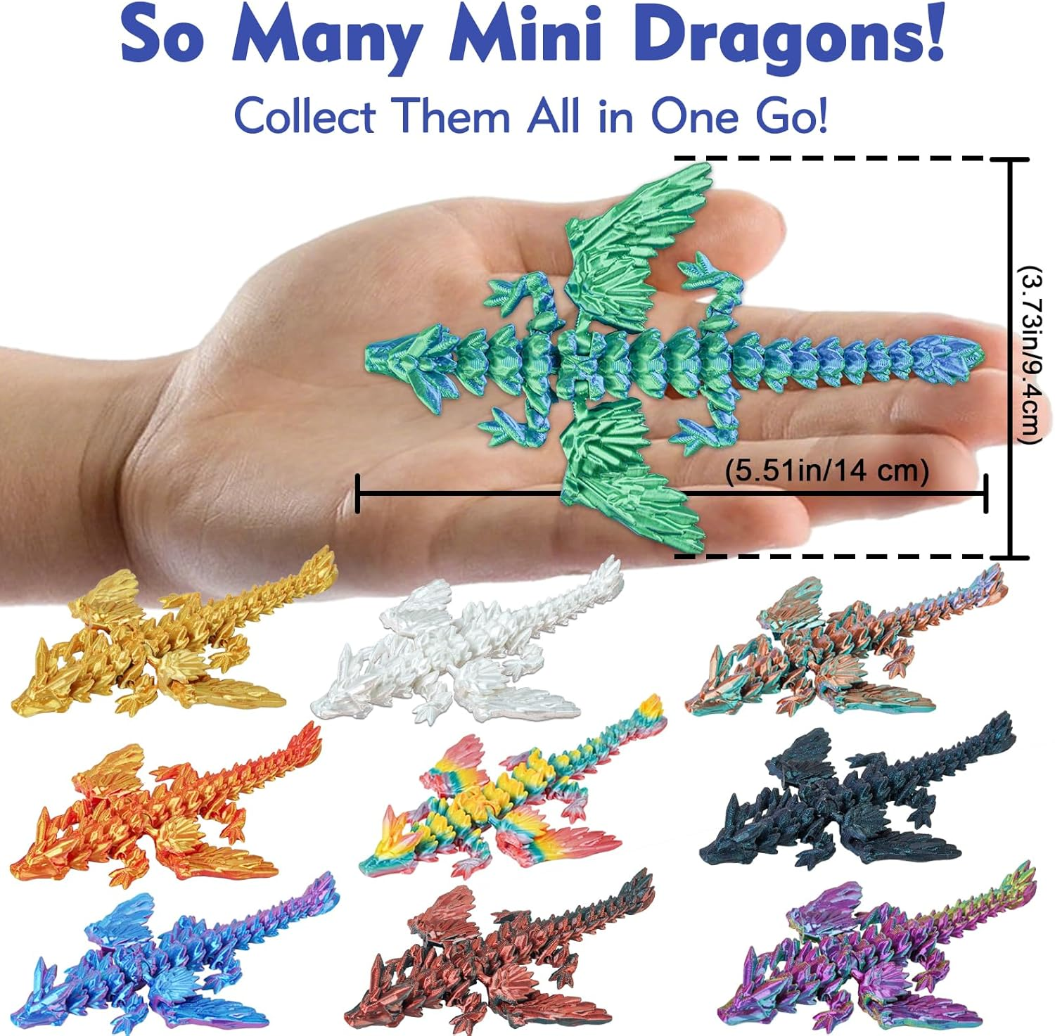 10Pcs Mini Flying Dragons in Dragon Egg 3D Printed Collectible Fantasy Toy Gift Set for Kids Boys Girls Teens Birthday Easter Christmas Stocking Party Favor Display(Starlit Blue) image number 5