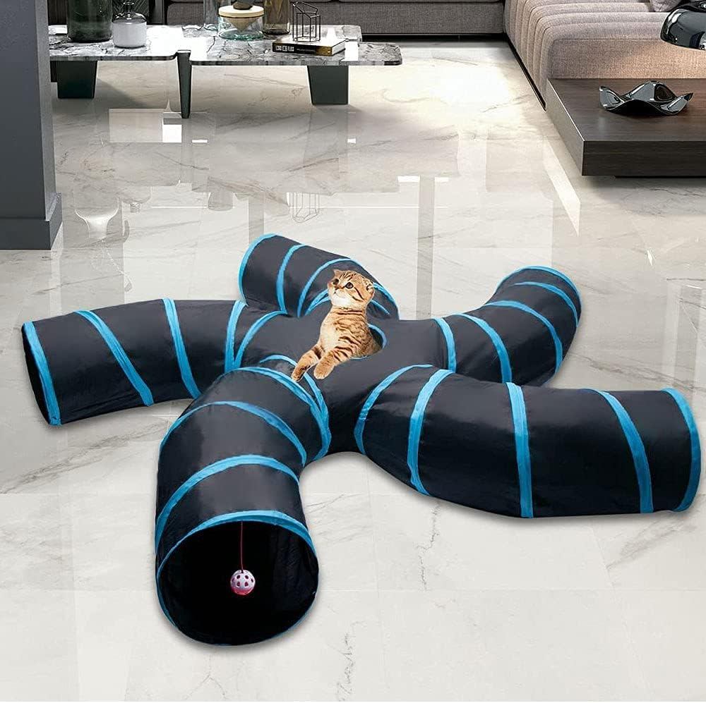 Cat Tunnels Crinkle Play Toys Collapsible Tube with Ball Maze Cat House Pet Interactive for Cat Puppy Kitten Rabbit 5 Way Cat Tunnels image number 4