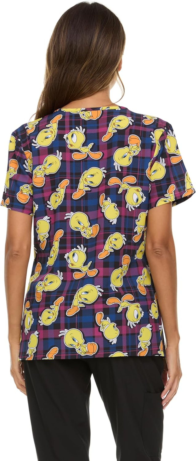 COCO BRANDS Looney Tunes Women'S All over Print, V-Neck Scrub Top with Pockets - Comfortable Work Uniform image number 4