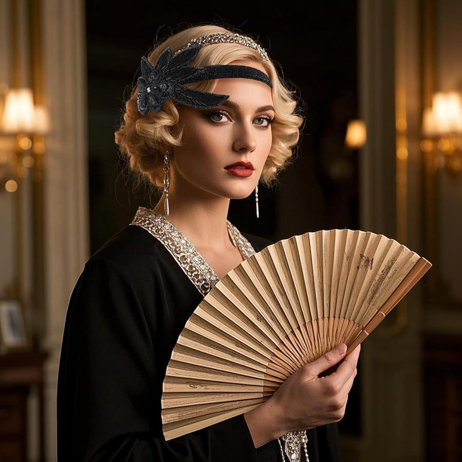 20S Hair Accessories Women'S 1920S Style Vintage Headband Headpiece 20S Women'S Bridal Tiara Hair Accessories Sequins Headband 20S Gatsby Costume Accessories image number 5